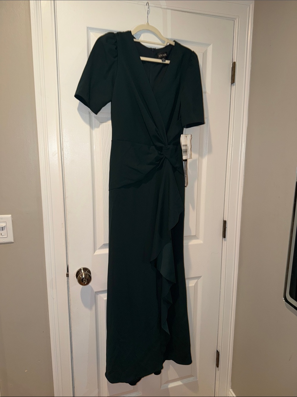 Xscape Black Wrap Maxi Dress with Ruffle Detail